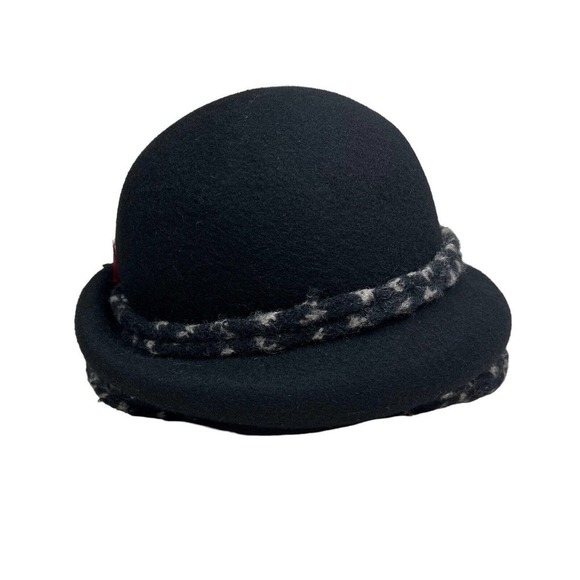 Susan Hat Wool Felt Cloche Hat Women Button Feather‎ Detail Black Size OSFM - Picture 2 of 6